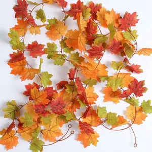 2 Strands Artificial Maples Vines Garland 79"  Vine Silk Maple Leaves Faux  Fall Garland for Fall Decor Thanksgiving Porch Mantle Fireplace Farmhouse Harvest Decorations (Maple)