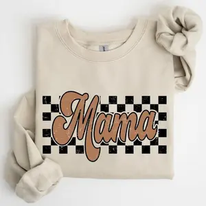 Mama Retro Checkered, Aesthetic, Vintage Sweatshirt, Women's Crew Neck, Crewneck