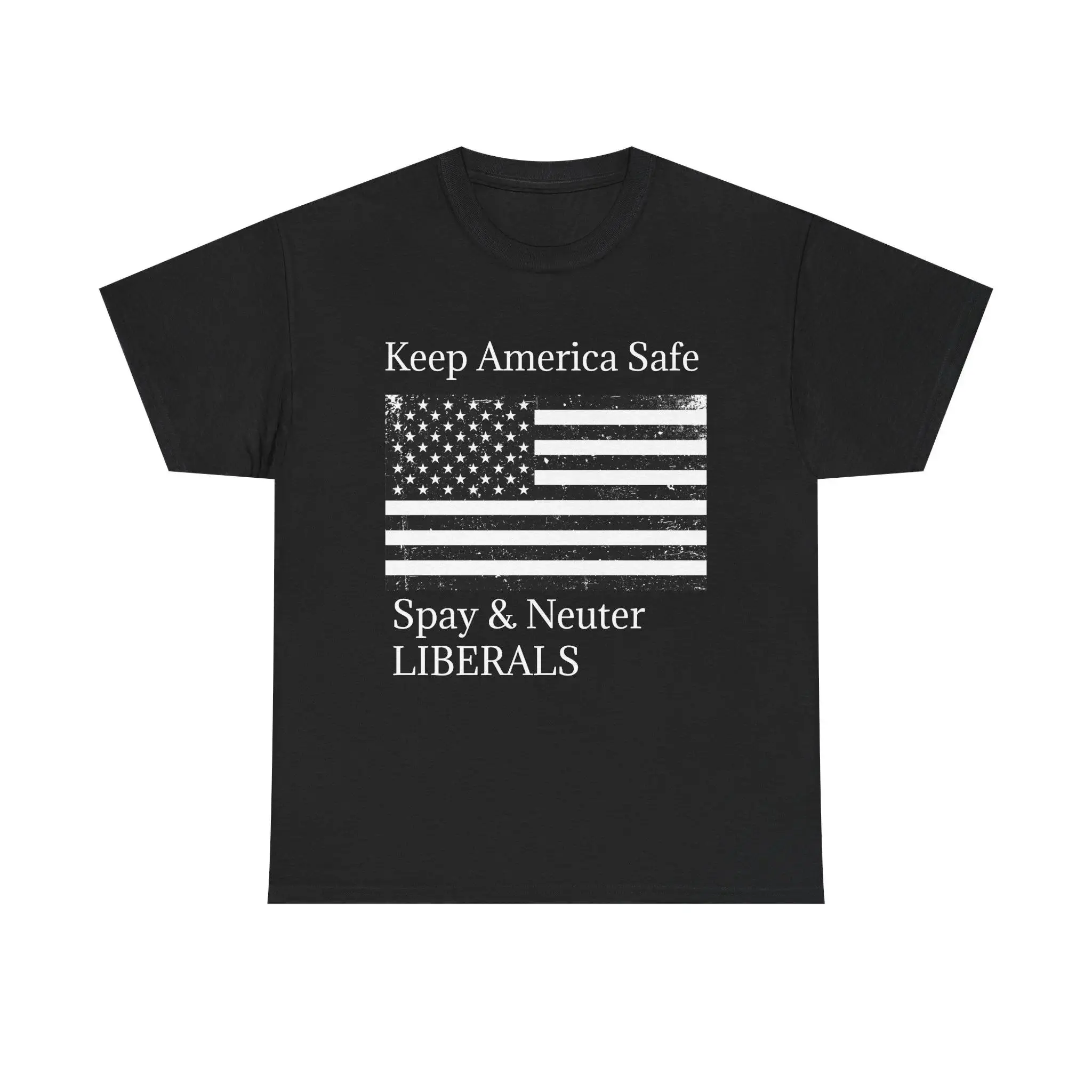 Men's Short-Sleeve Breathable Menswear T-Shirt - Round Neck Patriotic American Flag Top, Conservative Political Tee with "Keep America Safe Spay & Neuter Liberals" Print, All Seasons Wear, Shortsleeve, Tshirt, Flag Print, Casual, Conservative Tee, Soft