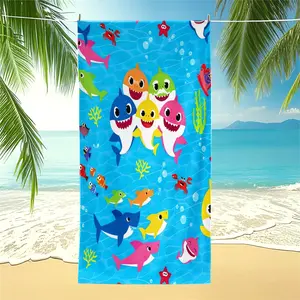 Baby Shark Beach Towel, Colorful Shark Family Print, Super Absorbent Microfiber, Perfect for Beach, Pool & Kids' Bath Time, Ideal Gift for Fans