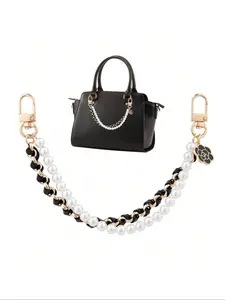 Fashion Pearl-Embellished Leather Strap with Aluminum Chain, Stylish Crossbody Phone Chain Replacement, Versatile Casual Shoulder Strap for All Seasons Accessories