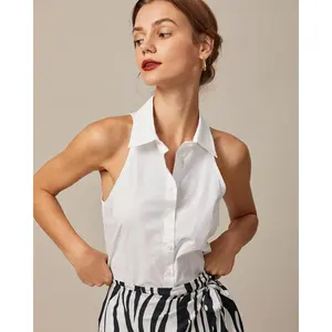 The White Collared Button Up Sleeveless Shirt