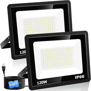 120W LED Flood Light with Plug, 14400Lm Super Brighter Security Lights with 6.6ft Wire, 5000K Daylight White IP66 Waterproof Outdoor Work Light Floodlight for Yard Stadium Garden, 2 Pack solar motion sensor security light
