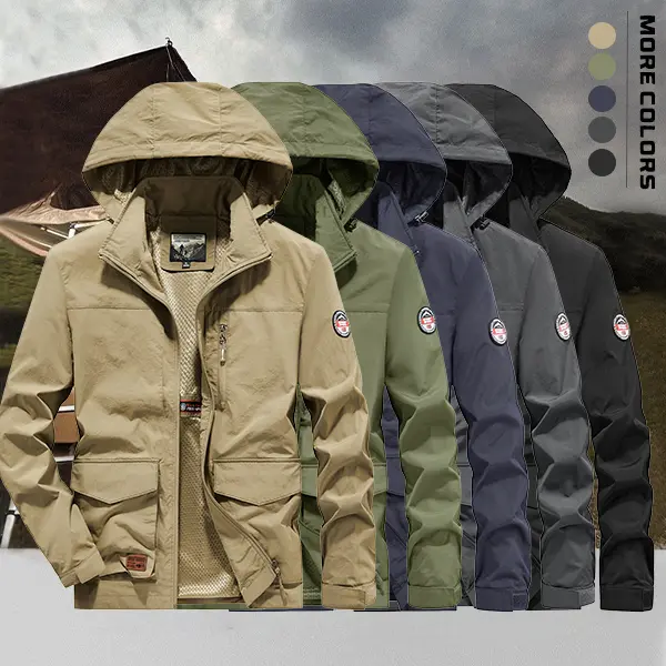 Men’s Hooded Workwear Jacket, Available in Multiple Colors — Lightweight Spring/Autumn Outdoor Windproof Casual Hardshell Jacket