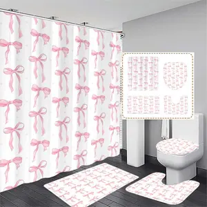 Bow Print Shower Curtain Set with 12 Hooks, Modern Bathroom Divider, Decoration, No-Drill Bath Curtain, Home Decor Gift for Friends and Family