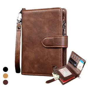 RFID Blocking Passport Holder Wallet for Men & Women, Leather Travel Passport Organizer with Wrist Strap, Card Slots, Cash Pocket, Zipper Coin Holder, ID Window, Anti-Theft Passport Wallet for Family Travel, Airport & Business Trips