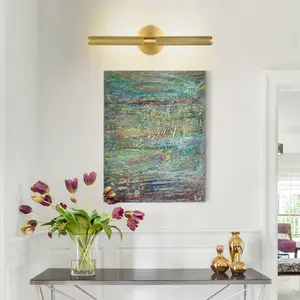 Brushed Brass Picture Light 19 inches Modern Gold Wall Sconce with Knurled Texture Cylinder Metal Shades Rotatable 360°Indoor Wall Lighting Fixture Bathroom Vanity Light Bedroom Living Room