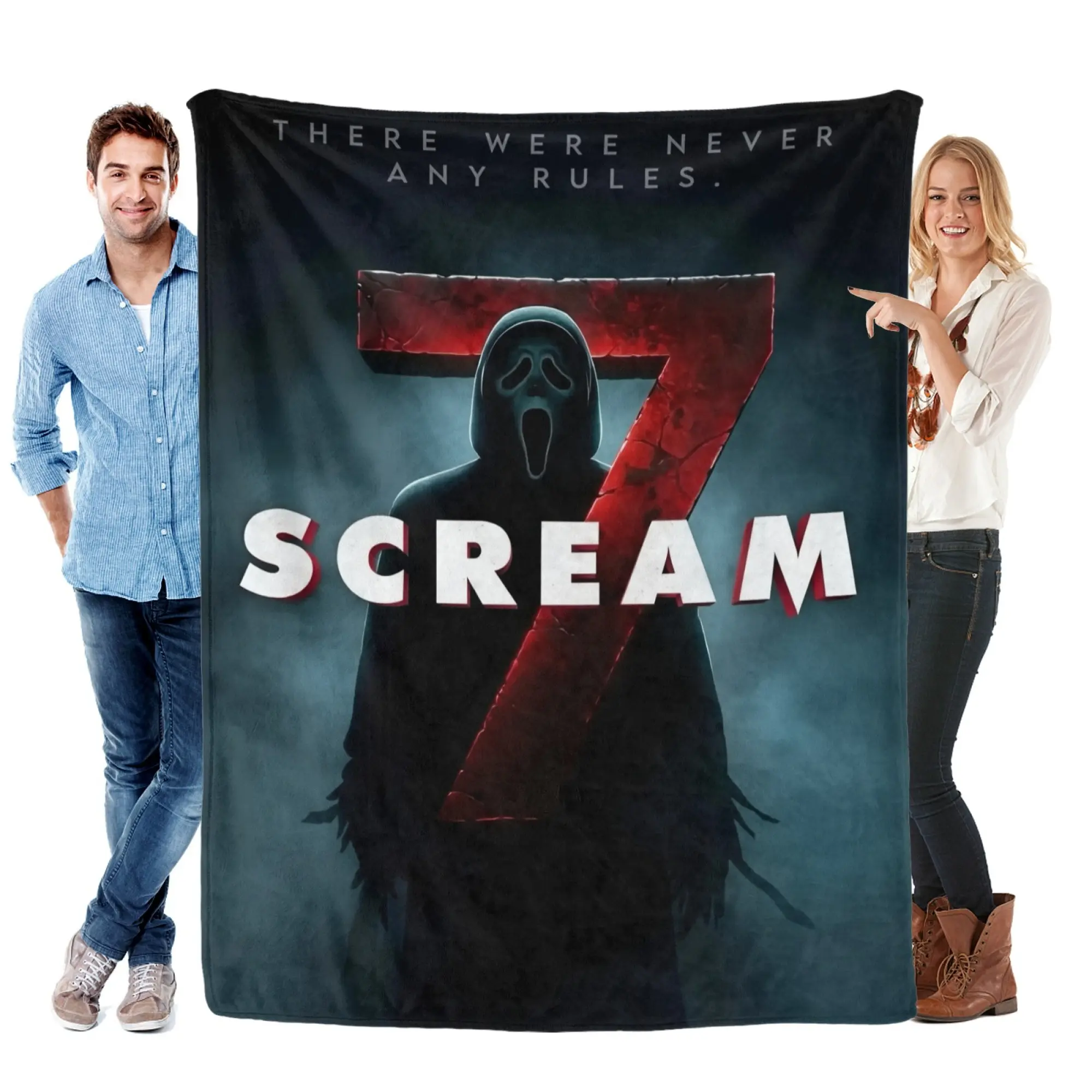 Scream 7 Ghostface "No Rules" Flannel Fleece Blanket - Horror Movie Poster Throw with Iconic Ghostface, Cracked Red 7 Design, 30x40 Size, Ultra-Soft, Cozy, for Horror Fans, Bedroom Decor, All Seasons Use