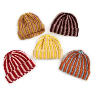 Vibrant Colorblock Striped Knitted Hat - Women’s Warm Accessory For Fall Winter Casual Wear, Stripe Pattern