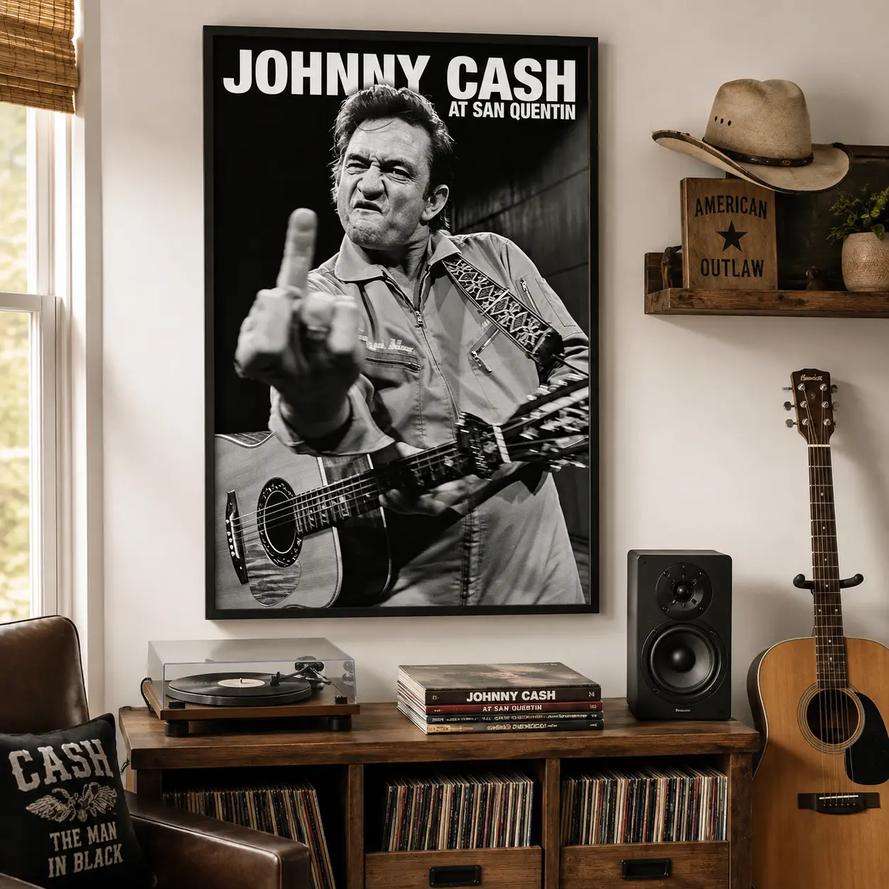Johnny Cash At San Quentin Canvas Wall Art, Vintage Country Music Poster, Retro Rock Legend Print, Man Cave Decoration, No Frame