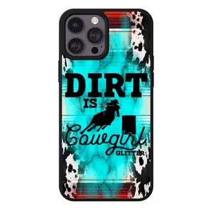 Dirt is Cowgirl Glitter Cow Print Turquoise Phone Case - Shockproof Protection