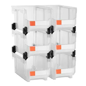 6-Pack Transparent Plastic Stackable Storage Boxes & Bins, Rectangle Organizer Containers (14.8x8.5x7.1 in) for Closet, Garage