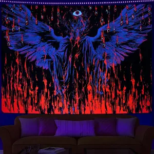 Uspring Trippy Tapestry - Blacklight Gothic UV Wall Tapestry, Devil Wings, Psychedelic Spooky Wall Hanging, Black Light Decor (36.02 x 48.03 inches) Decoration