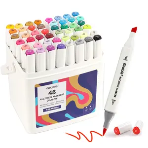 Grabie Dual Tip Alcohol Based Marker Set Of 48 With Coloring Book colorful markers brushmarkers alcohol marker, blending, creative, vibrant hues, relaxation, versatile, DealsForYouDays