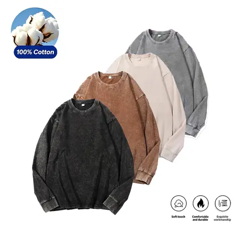 4 Pack Oversized T-Shirts for Women And Men Cotton Long Sleeve Vintage Acid Wash Baggy T Shirts