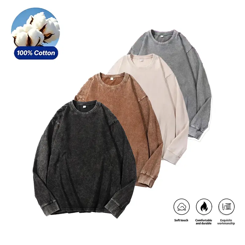 4 Pack Oversized T-Shirts for Women And Men Cotton Long Sleeve Vintage Acid Wash Baggy T Shirts
