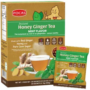 Pocas Honey Ginger Instant Tea Powder, Mint Flavor, Real Ginger Extract & Sweetener, Caffeine-Free Tea, 20 Packets