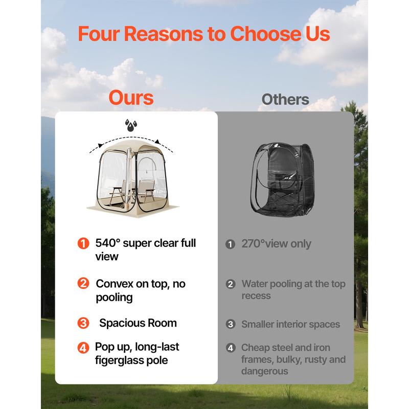 VEVOR Pop up Sports Tent,  , 50x50 in Clear Bubble Tent for 1 Person, Waterproof Outdoor Pod with Floor Mat & Top Cover, Garden Igloo Dome Tents Camping Shelter for Events Fishing Cheering