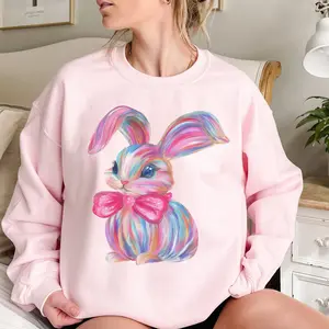 Brushstroke Bunny Easter Shirt, Bunny Coquette Bow Shirt, Pink Bunny Sweatshirt, Trendy Easter, Girls Easter Shirt, Preppy Spring Bunny Apparel