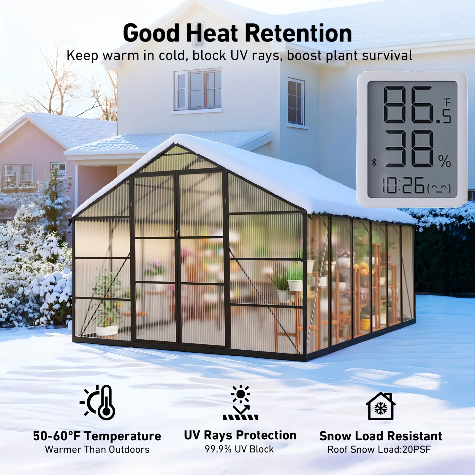 10x12ft Outdoor Greenhouse Garden: UV- PC, Reinforced Aluminum, Wind & Snowproof-Perfect for Your Winter Garden