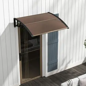 Awning Door Canopy 40x38in,Window Awnings Exterior with Black ABS Bracket,Durable Polycarbonate Canopy,Rain Shelter Cover,Rain Snow Sunlight Protection for Entrance, Balcony, Garage,Brown Panel
