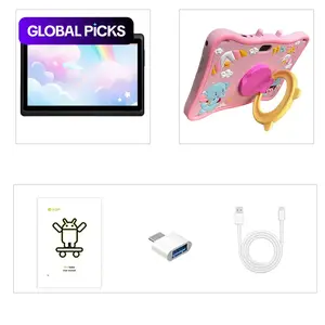 7-inch children's tablet with 4GB RAM and 64GB ROM Android tablet with WIFI function, screen protector for parents to control software, educational applications, dual cameras, 2+5MP shock-absorbing silicone shell, elephant shell, Ramadan gifts