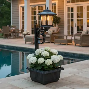 Hoodink Solar Post Light With Planter, Room Decor For Easter Wedding Decorations, Black Post Light, 2 In 1 Outdoor Solar Post Light For Porch Front Door Patio Roadside Decoration