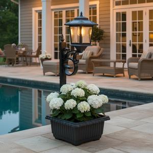 Hoodink Solar Post Light With Planter, Room Decor For Easter Wedding Decorations, Black Post Light, 2 In 1 Outdoor Solar Post Light For Porch Front Door Patio Roadside Decoration