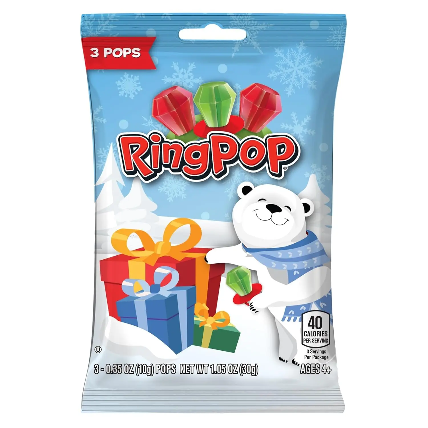 Individually Wrapped Christmas Ring Pops, Holiday Stocking Stuffer Candies, Pack of 3 (9 Total)