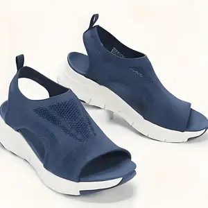 Women's Knit Platform Sandals - Breathable Slip-On Wedge Shoes, Summer Casual Footwear