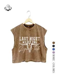 Unisex Cotton Letter Western Cowboy Skull Top, Sleeveless Rural Music Animal Print Pattern T-Shirt, Loose Fit H-Type Vest, Spring Summer Street Style