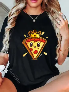 100% Cotton Nice Crowned Pizza Costume for Fast Food King Lovers T-Shirt
