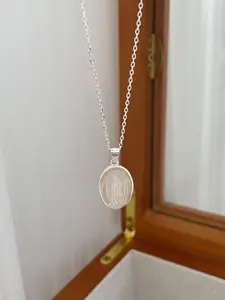 925 Sterling Silver Vintage Oval Shell Decor Pendant Necklace for Women, Elegant Jewelry for Girls Gift, Fashion Accessories for Daily Wear, Pendant Chain