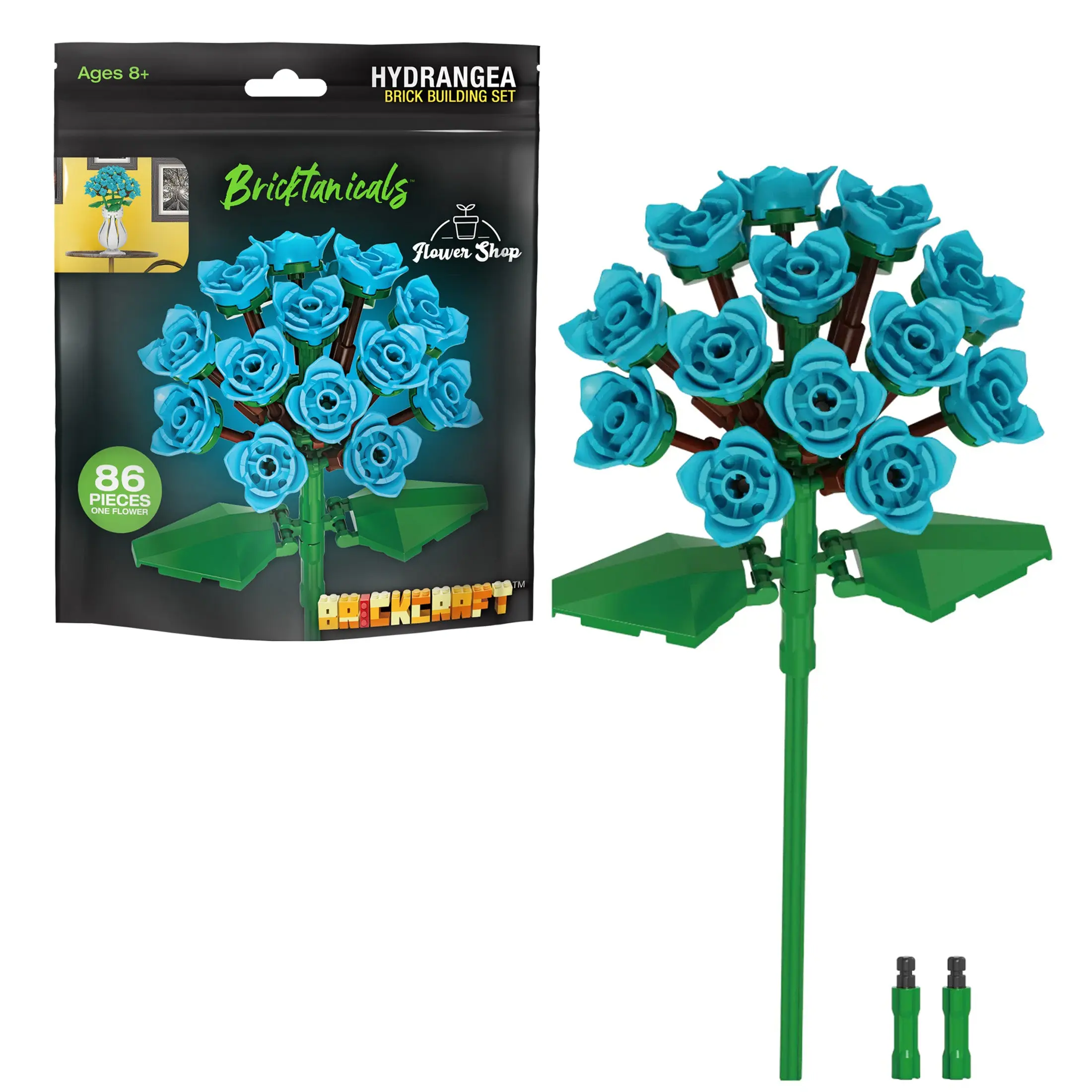 Brickcraft Bricktanicals Hydrangea Building Set, 86-Piece Buildable Flower with Adjustable Stem and Positionable Petals for Teens & Adults 8+