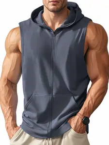 Men's Hooded Gym Vest, Workout Vest, Smooth Skin-Friendly Fabric, High Stretch Breathable, Spring & Fall Training Running Top
