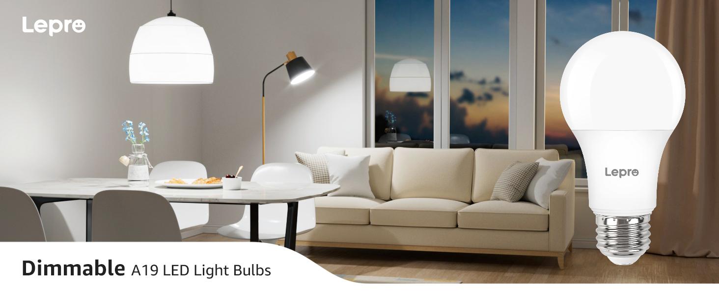 Lepro Dimmable LED Light Bulbs 60 Watt Equivalent, 9.5W 800LM Soft Warm White 2700K, A19 E26 Standard Medium Base, UL FCC Listed, 15000 Hour Lifetime, 5 Packs