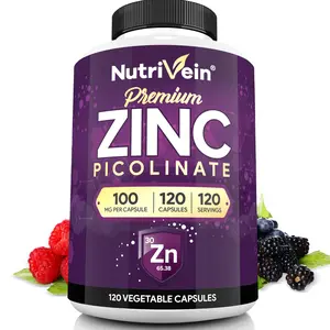 Nutrivein Premium Zinc Picolinate 120 Capsules 100mg Supplements - Immunity Defense Boosts Immune System & Cellular Regeneration Strength Supplement