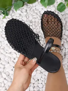 Women's Fashionable Plain Color Hollow Out Design Slip on Boho Sandals, Fashionable Slide Sandals, Casual Comfortable Flat Sandals for Summer, Lightweight Breathable Shoes for Daily Wear, Girl