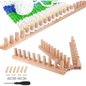 Chunky Blanket Loom, 46" Wooden Loom Frame for DIY Throw, Foldable & Chunky Knit Blanket Loom, No Needles Required, Chunky for Yarn Craft Home Stress Relief