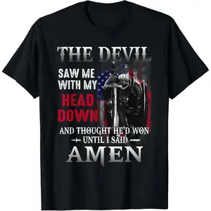 Devil Saw Me With My Head Thought He Won Until I Said Amen T-Shirt Graphic tees Shortsleeve Casual