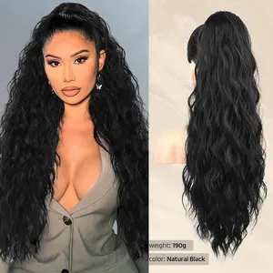 Long Ponytail Extensions Drawstring Ponytail Extensions for Women 24 Inches Black Long Curly Wavy Hair Natural Wavy Synthetic Hair Extensions Ponytail for Everyday Use