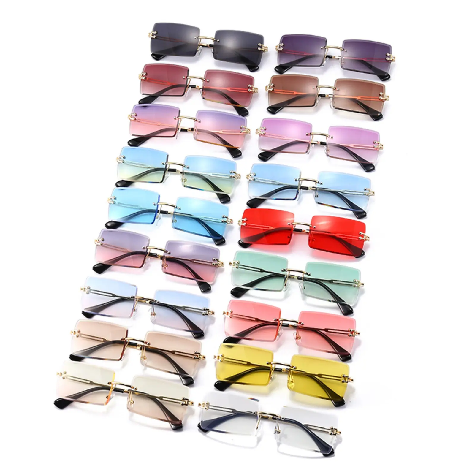 Women's 2026 Vintage Oversized Rimless Rectangular Sunglasses - Gradient Tint, UV400 Block, Blue Light Blocking Natural Lens, Polyamide Frame, Summer Travel Eyewear, Anti-UV Sunglasses, Vintage Sunglasses, Anti-Uv Women's Sunglasses
