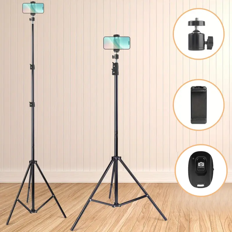 5ft Aluminium Camera & Phone Tripod Stand with Bluetooth Remote, Adjustable Lockable Clip Holder, 360° Rotating Ball Head, Camera Stabilizer, Vlogging Equipment, Monopod Compatible, Fits iPhones & Galaxy Smartphones for Filming