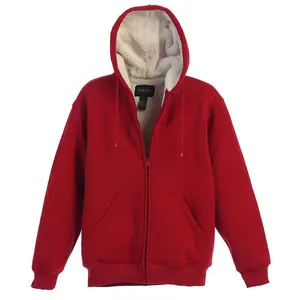 Gioberti Men's Heavyweight Faux Shearling Lined Fleece Hoodie Jacket, Red, 3X Large
