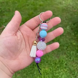 Beaded Keychain with Tassel Stripes - Colorful silicone Beads and Tassel Design Accessory