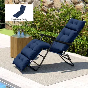 Navy Blue Outdoor Chaise Lounge Cushion Tufted Thick Patio Pad With Six Fixed Ties For Backyard Sun Lounger Replacement