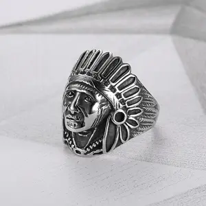 Vintage Creative Indian Stainless Steel Men's Ring Ethnic Style Jewelry