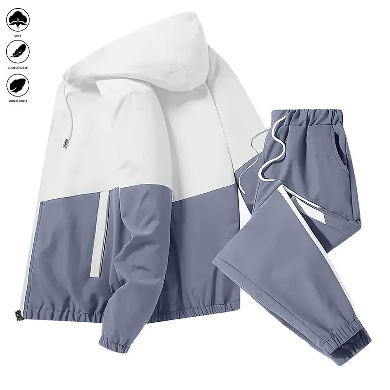 Men's casual two-piece sports outfit - all-season loose multi-color sportswear set with hooded pullover, zipper jacket, long-sleeved coat, pants, jogging pants, gym workout running outdoor set