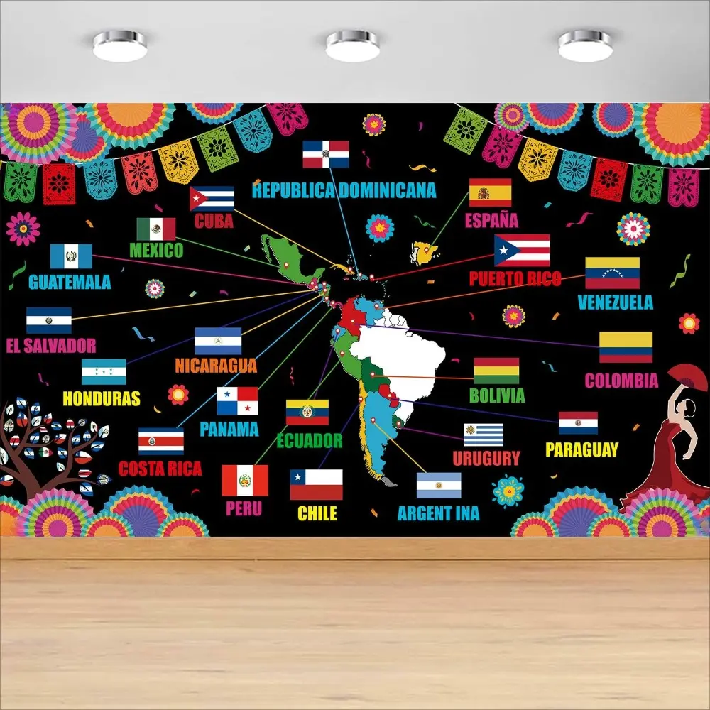 2D flat banner 1pcsstarryHispanic Heritage Month Decorations Latin American Backdrop Spanish Classroom Banner National Hispanic Heritage Month Decorations for Home Classroom Party Decor Props Outdoor Door Portrait Photography Studio Professional Backdrops