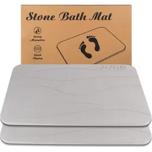 Stone Bath Mat Large, Diatomaceous Earth Shower Mat, Non-Slip Absorbent Quick Drying Mat, 2 Pack,23.62x15.35, Light Grey